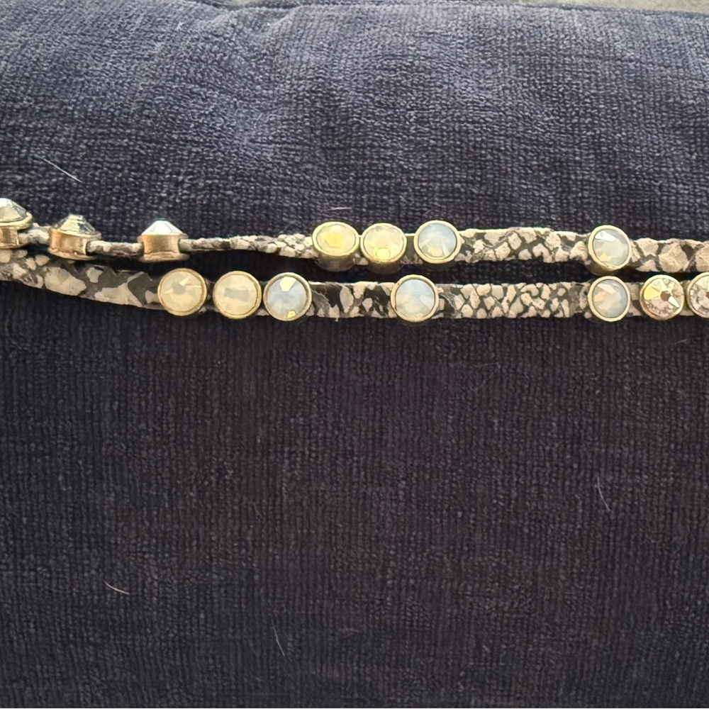 Snake-Print Double Wrap Bracelet with Gold Rivet Stones
